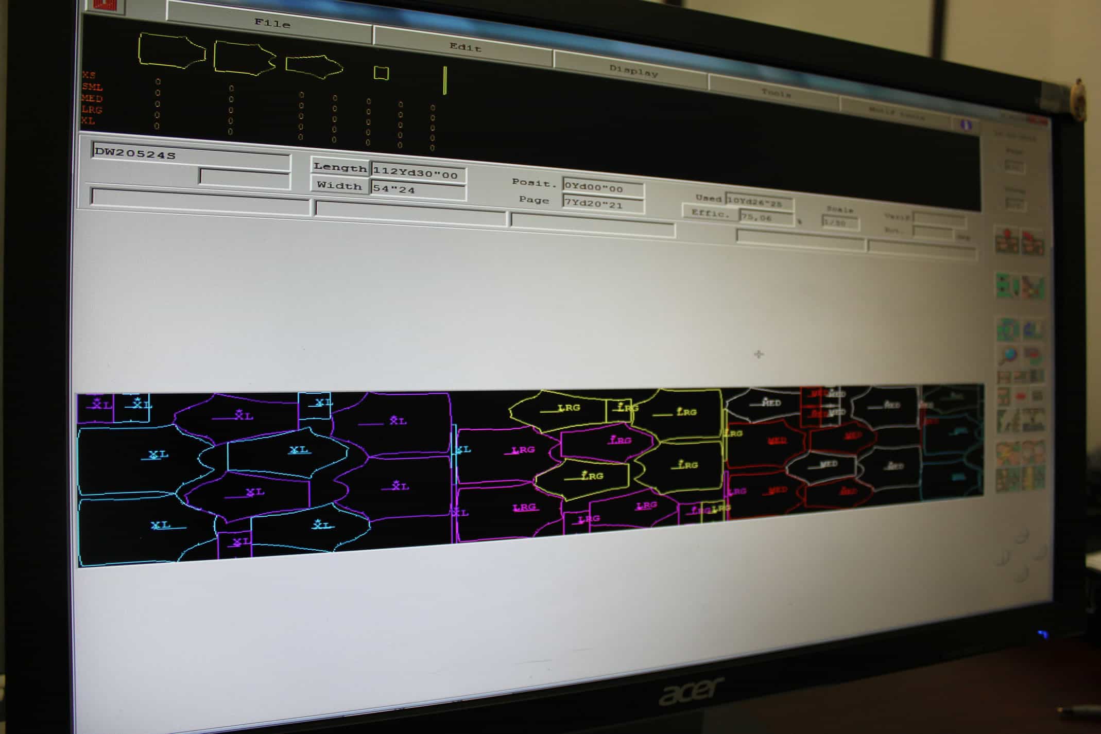 Pattern Marker Software showing condensed Marker ready to be printed onto plotter to be delivered to customer.