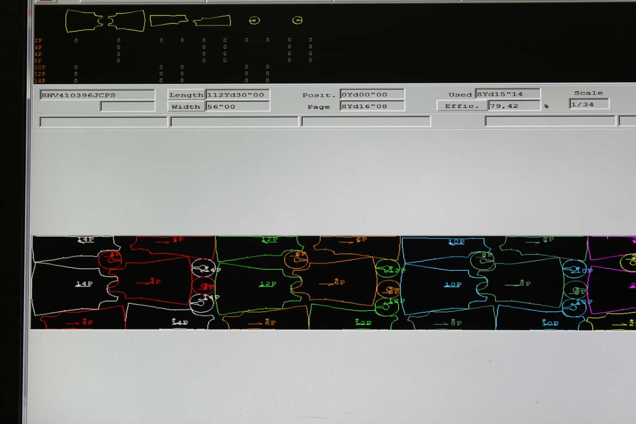 Pattern Marker software open on computer screen showing optimized fabric yield.